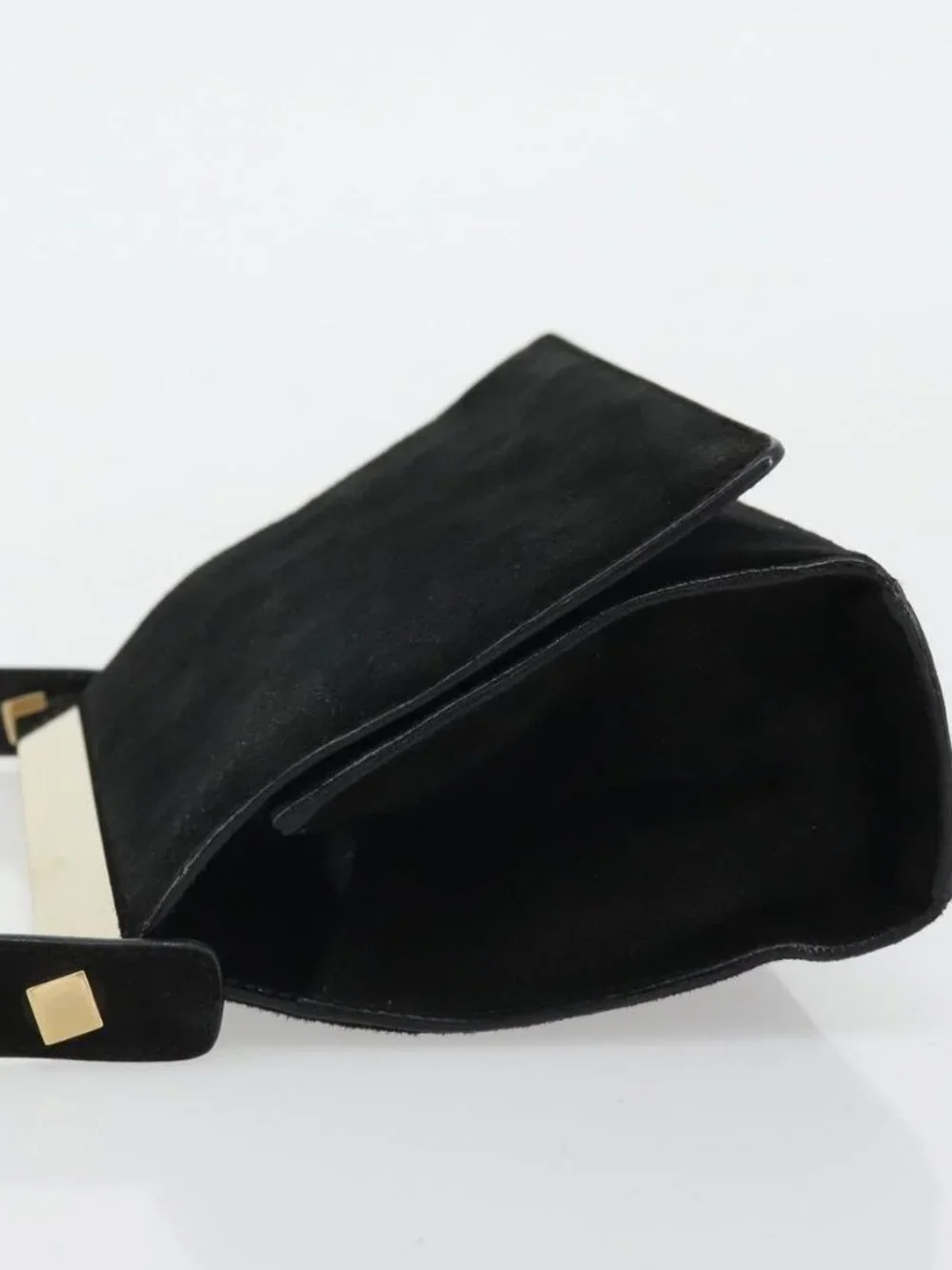 GUCCI Hand Bag Suede Black Gold 001 2058 1928 0 Auth yk20276